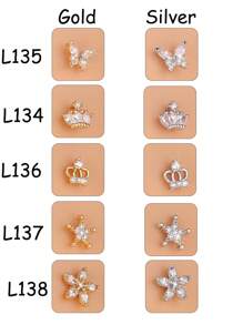 1 件/5 件可爱 L 形鼻钉戒指，适合女士女孩，独特蝴蝶花朵星星方晶锆石夏季金银色鼻环饰品派对和礼物 20G - L Shaped Pin - 查看 2