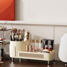 1Pc 360-Degree Rotating Makeup Organizer - Large Capacity Cosmetic Storage Box With Skincare Compartment, 2-In-1 Bathroom Vanity Display Case For Women