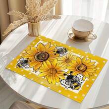 4 pièces Sets de table en lin imprimé tournesol - Sets de table rectangulaires en lin tressé pour la salle à manger, la cuisine, la table de café, la décoration de la table de salle à manger