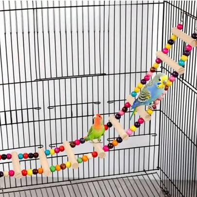 1. Juguete de escalera para trepar para loro vívido - Accesorio de jaula de pájaros de madera blanda, viene con cuentas de colores, disponible en múltiples longitudes, entrenamiento de habilidades cognitivas multinivel y juego, adecuado para todas las aves, colores de cuentas aleatorios, juguete para pájaros | Diseño interesante | Escalera de madera duradera
