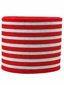 1Roll Ribbon Christmas Tree Wire Ribbon Satin Striped Edge Wrapping, Suitable For Crafts DIY Party Garden Home Wreath Bow Decorations Red And White