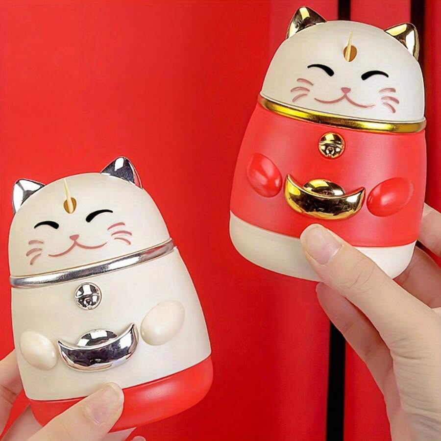 One, Toothpick Box, Creative Toothpick Box, Pop-Up Automatic Toothpick Box, Kitchen And Restaurant Use, Cute Cat Toothpick Box, Toothpick Box, Kitchen Supplies - trắng - Xem 1