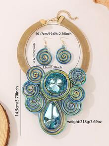 1 Set Aluminum Wire Woven Aqua Blue Teardrop Elegant Exaggerated Vintage Bohemian Necklace & Earrings, Suitable For Formal Occasions - Multicolor - View 2