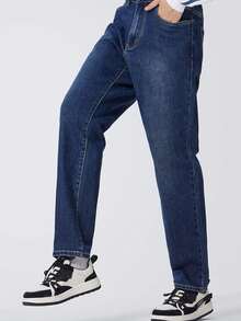 CAMEL CROWN Men's Straight Jeans Spring And Autumn Washed Retro Comfortable Stretch Casual Trousers