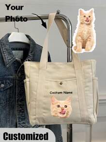 Borsa a spalla personalizzata con foto e nome dell'animale domestico, grande capacità, adatta per lavoro, viaggio, studenti universitari, multifunzionale, versatile, leggera, funzionale e pratica per anniversari, Natale, autunno, vacanze, attività all'aperto, escursioni, stadio, sport, arrampicata