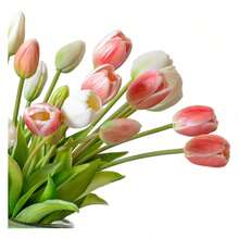 ZXCFTE  40pcs Artificial Tulips Flowers, Real Touch Latex Bouquet, Fake Tulips For Office Wedding Party Home Kitchen Garden Decoration-B Coral Pink Suit - 多色4 - 查看 6