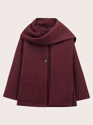 מעיל קז'ואל חם בצבע אחיד עם חזה אחד, סתיו/חורף