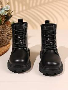 Kinder Lässig Chelsea Stiefel, runde Zehenform Elastic Schlupfstiefel, vielseitige schwarze Knöchel Stiefel - Schwarz - Übersicht 4