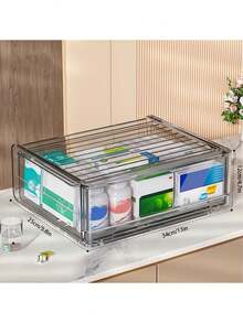 1-Pack Transparent Medicine Storage Cabinet With Sliding Doors - Multi-Drawer Organizer For Home, Bathroom & Kitchen - Durable Plastic No Assembly Required, Compact Space-Saving Design, Modern Home Accessory, Sleek Construction