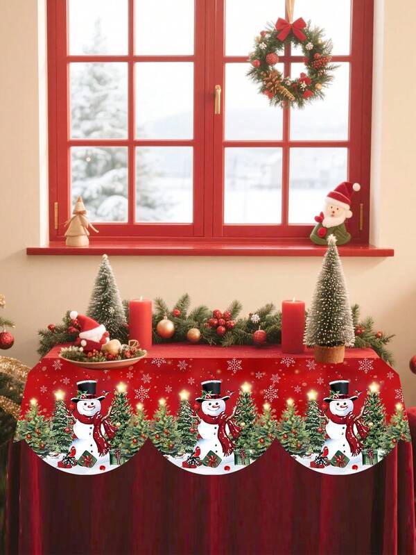 1pc Christmas Table Runner 200x50cm Polyester - Fireplace Mantel Scarf For Holiday Decor, Snowman & Xmas Tree Pattern Xmas Home Decoration, Festive Fireplace Table Decor Merry Christmas Decorations For Home 2025 New Year 2026 Decorations