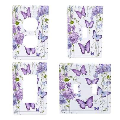 1pc Switch Plate Cover With Butterfly & Lilac Floral Design - Modern Minimalist & Rustic Charm Decorative Outlet Cover, Easy  Installation, Fits Single/Double Switches & Outlets, No Batteries/Electrical Required, Durable Material For Home, Office, Cafe (Purple/Green)