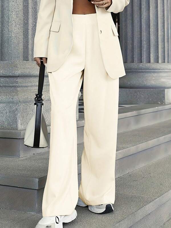 Plain Color Button Decor Office Casual Suit Pants