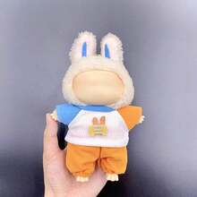 1 set - Ropa de muñeca de 17 cm, compatible con Labubu, 1 set de accesorios - Sombrero de cubo, top, pantalones con tirantes, mono, adecuado para muñecas de 17 cm, accesorios lindos de BuLabu para jugar y exhibir (muñeca no incluida)