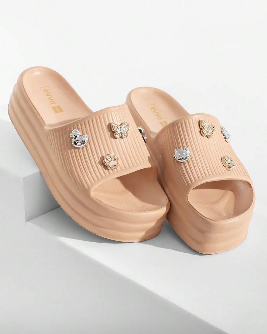 EVVA HIT Cloud Slide Flip Flops Comfort And Style - Original With Exclusive Pins Comfortable Women's Flip Flops For Everyday Simple Casual Appliques Holidays - 米色 - 查看 1
