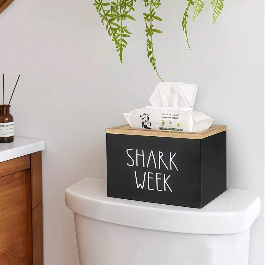 1pc Women's Sanitary Napkin Storage Box, Wooden Bathroom Storage Box With Lid, Small Item Storage Box, Design, Soft Cork, Durable, Black, Not Waterproof, Can Be Used For Women's Hygiene Products