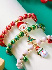 3 Stücke/Set Weihnachtsbaum, Weihnachtsmann, Schneemann Perlenarmband Set