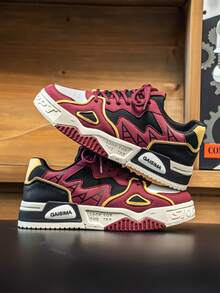 男士新款百搭小众原创高帮休闲运动鞋，厚底防滑运动鞋，随机涂鸦图案 - 紅色 - 查看 5