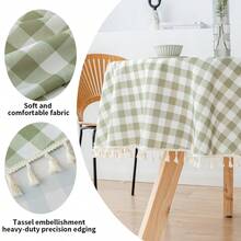 1pc Round Tassel Tablecloth, Fresh Pastoral Style Tassel Table Decor, Green Plaid Dust-Proof Tablecloth With Tassel, Suitable For Picnics Or Holiday Parties, Room Decor, Kitchen Decor, Home Decor - Green - View 6