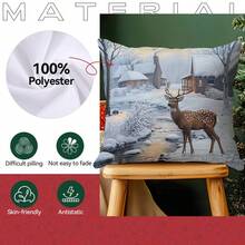 1 buc. Față de pernă decorativă în stil vintage de Crăciun, imprimată pe o singură față - Față de pernă din catifea piersică, 45*45cm