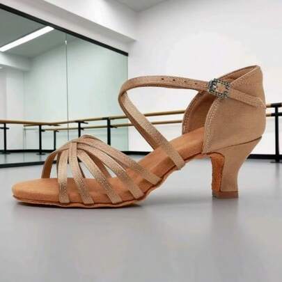 5厘米和7英寸高跟女士棕色舞蹈鞋，柔软、轻便、舒适，专业拉丁舞鞋，缎面材质，适合舞厅、派对、婚礼、爵士、伦巴、探戈、萨尔萨舞练习、表演和室内凉鞋。
