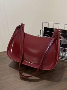 纯色极简拉链单肩包，时尚新月形包，拉链单肩包，仿皮纯色钱包，酒红色内衣收纳包，理想的新年礼物，时尚酒红色内衣收纳包，复古风格