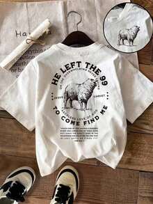 Manfinity Dauomo Christian Men's "He Left 99 To Come Find Me" Bible Verse Inspirational Faith T-Shirt - 白色 - 查看 1