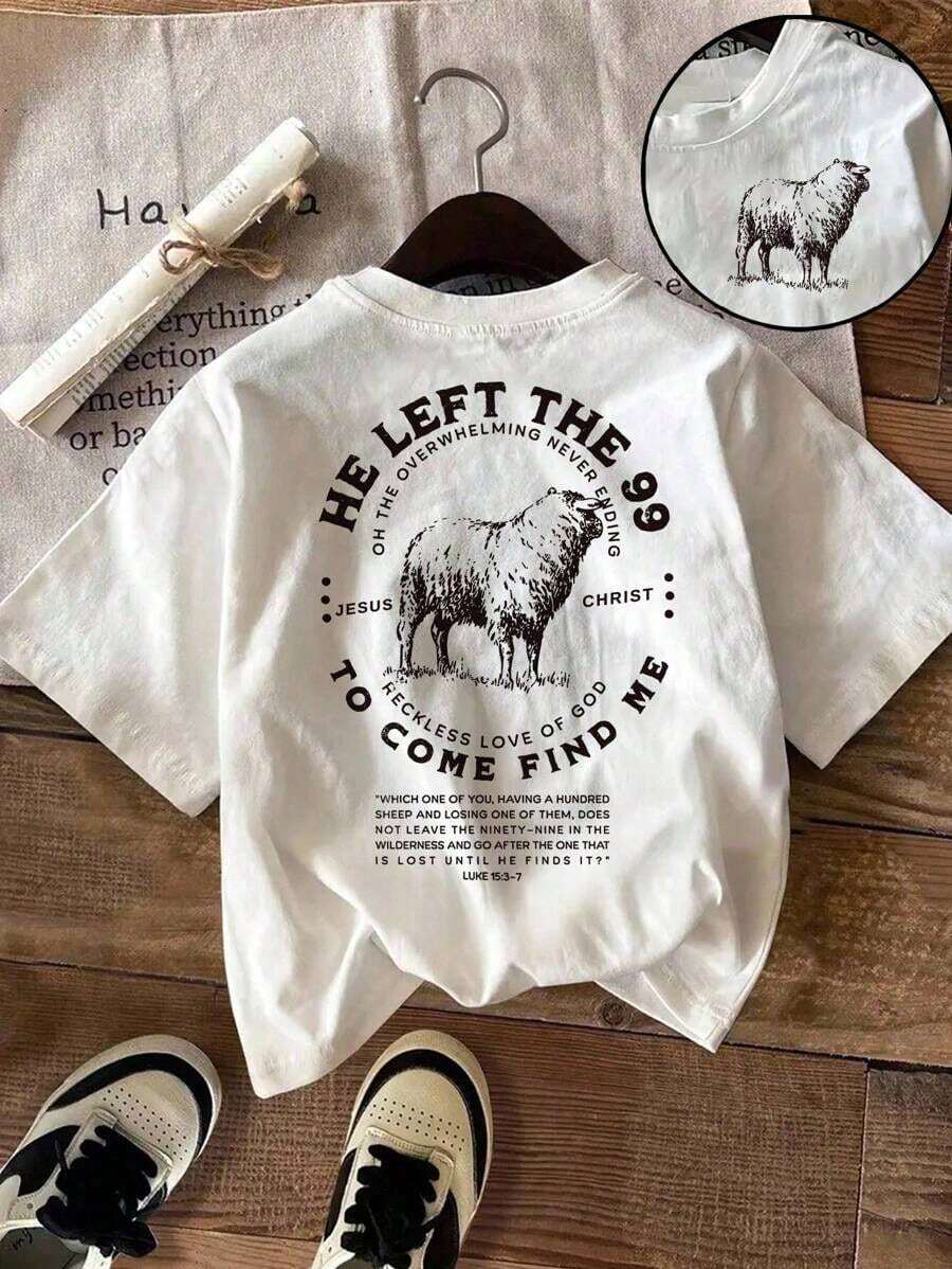 Manfinity Dauomo Christian Men's "He Left 99 To Come Find Me" Bible Verse Inspirational Faith T-Shirt - 白色 - 查看 1