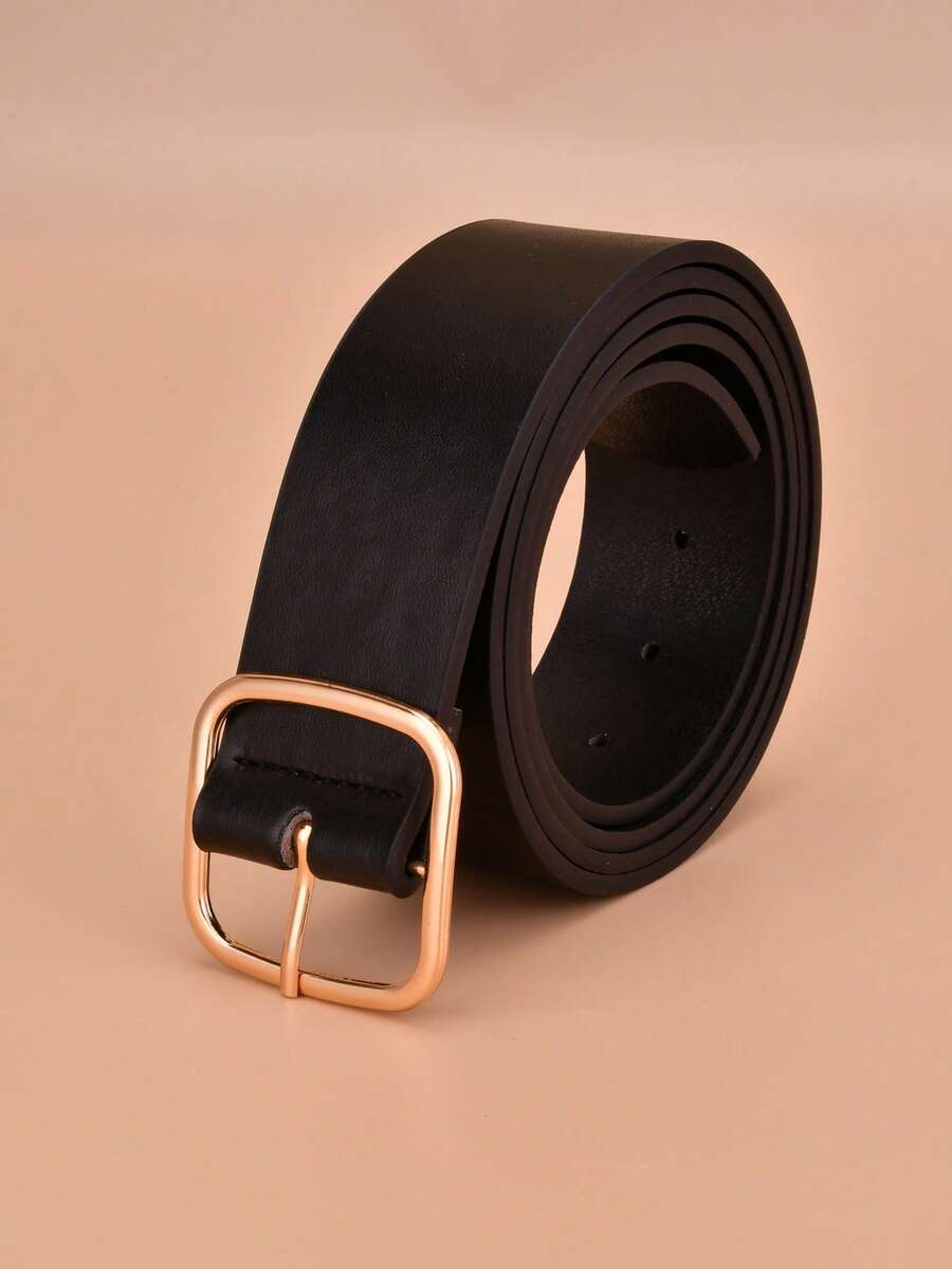 1pc Women's Rectangular Buckle Solid Color Waist Belt, Suitable For Daily Commute With Jeans And Dresses - The New Black - View 1
