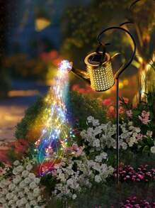 Solar Watering Can Lamp, Equipped With Metal Retro Style Fairy Watering Can Design And Comes With Hook, Reaching IP65 Standard. This Hanging Solar Waterfall Lamp Is Specially Designed For Gardens, Courtyards, Paths, Terraces And Lawns And Other Outdoor Environments. Christmas Gift, It Is An Ideal Choice As A Gift For Gardening Enthusiasts, Holiday Decorations Such As Halloween And Christmas, Best For Christmas