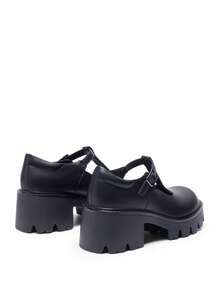 Womens T-Strap Mary Jane Shoes Platform Dress Low Heel Chunky Pumps Round Toe Ankle Strap Oxfords - 黑色/PU - 查看 6