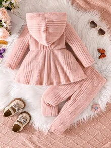 2 件套女婴甜美温柔蝴蝶印花字母针织连帽衫和裤子套装