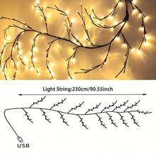 1 pièce de 96 LED Lumière de branche de saule flexible, lumière en forme d'arbre de bouleau, 8 modes de lumière de décoration de vigne, lumière de décoration d'atmosphère intérieure de nuit, convient pour les salons, les fêtes, les festivals, les anniversaires, Noël, Halloween, Thanksgiving. Décoration parfaite. Décorations d'Halloween, ornements de Noël