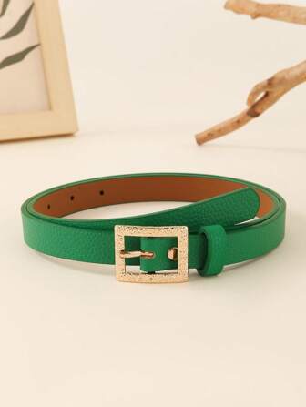 1 pieza Cinturón de mujer de PU con hebilla cuadrada vintage, casual, elegante y minimalista, versátil, adecuado para camisetas, vestidos, jeans, pantalones cortos y uso diario