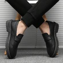 2025夏季一脚蹬皮鞋男士韩版时尚商务休闲乐福鞋懒人驾车鞋百搭英伦风 - 黑色 - 查看 5