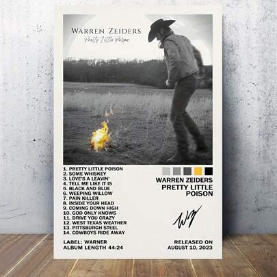 1pc.Warren Zeiders "Pretty Little Poison" Album Cover Art Poster - Unframed, Country Music Star Silhouette And Lyrics Design, Perfect For Bedroom Wall Decor And Music Fans, Music Poster
