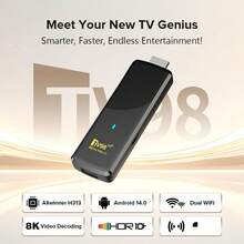 Q96 OHP Stick de TV inteligente TV98 ATV X9, sistema Android 14, chip Allwinner H313, compatible con actualización OTA, 64GB de almacenamiento, compatible con resolución 8K/4K, reproductor multimedia, WiFi 4G/5G, HDR10 y control remoto por voz - Negro - Ver 4