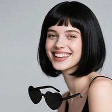 2pcs/Set Bright Color Short Bob Wig With Heart-Shaped Glasses, Cute Cosplay Party Accessories, Fashion Basic Wig For Daily Wear, Halloween