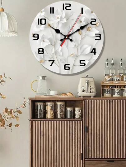 Pc 10 Inch/12 Inch Moderne Silent Wand Clock, Elegante Wit Bloemen Goud Leaf Wood Finish, Large Numbers, Zwart Perfect Living Room, Bedroom, Kitchen, Office Ideal Or Birthday Home Room view 4