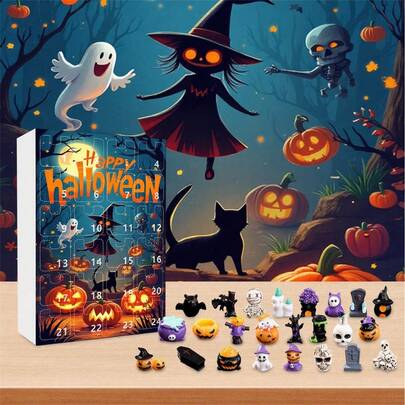 Halloween Advent Calendar 2025 Resin Pumpkin Skull Statue 24 Days Surprise Countdown Calendar Present Box