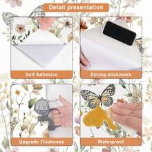 蜂蜜绽放蝴蝶花朵自粘墙纸草地景观撕下粘贴墙纸，野花草地壁纸，可移除壁纸，客厅、卧室、墙壁、家具翻新壁纸装饰贴纸，墙贴，房间装饰，墙面装饰，厨房，客厅装饰