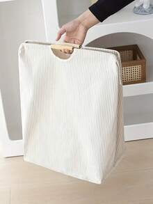 1 pièce Panier à linge pliable avec poignée - Grand panier pliable pour vêtements, serviettes et jouets - Design rayé, convient pour la salle de bain, la chambre, l'organisation et le stockage du dortoir, accessoires de buanderie, panier à linge - Multicolore - Voir 3