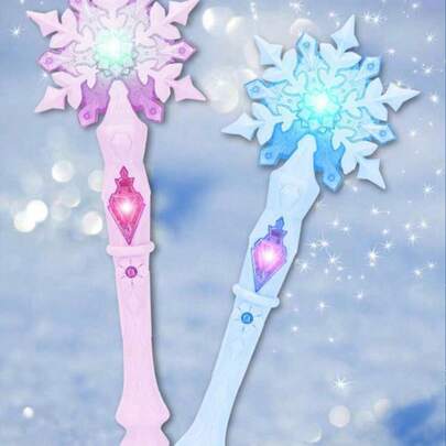 1 件带音乐的发光魔法棒玩具蓝色雪花魔杖，适合公主服装角色扮演派对礼物（不含电池）、圣诞节、圣诞装饰、发光魔杖