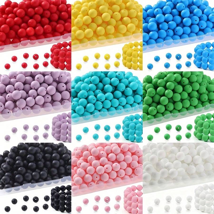 42 hạt silicon tròn 15mm dùng làm vòng tay, móc khóa, vòng cổ, phụ kiện trang sức và hạt silicon tròn đựng bút - Hạt gel silica - Xem 1