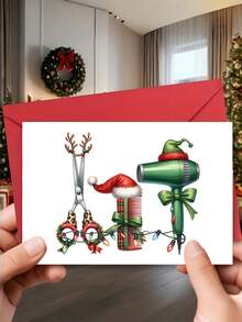 1pc Christmas Thank You Card For Hairstylist - Professional Appreciation Gift With Envelope, Holiday Greeting Card For Hairdresser, Barber Or Stylist - Multicolor - View 2