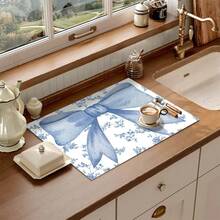 1 pieza Felpudo absorbente con estampado floral y de lazo, Almohadilla de secado de platos para encimera de cocina con base de goma, Decoración de fiesta, Felpudo súper absorbente que oculta manchas, Felpudo absorbente y suave de diatomita con respaldo de goma de uso múltiple para cocina y hogar, Adecuado para máquina de café, rejilla de platos, almohadilla de secado rápido, Felpudo de secado de tazas de café y platos para encimera de cocina