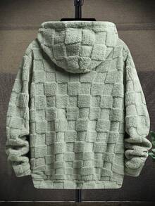Men's Jacquard Letter Embroidered Fleece Pullover Sweatshirt, Fall Winter - Olive Green - View 4