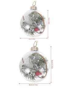 Transparente Cut Out Kugel, Weihnachts- und Neujahrsdekoration, Kunststoffmaterial, Christbaumschmuck, kugelförmige Dekoration, gefüllt mit künstlichem Schnee, roten Beeren und Tannenzweigen, geeignet für Weihnachtsbaum und Partydekoration. Weihnachtsdekoration für Zuhause, Raumdekoration Winter