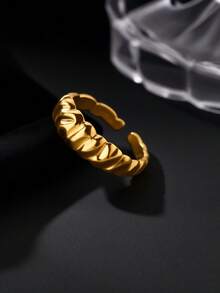 Chain-Shaped Rings For Men 18K Gold Plated Open Stainless Steel Ring Vintage Geometric Asymmetrical Jewelry Daily Party Wear