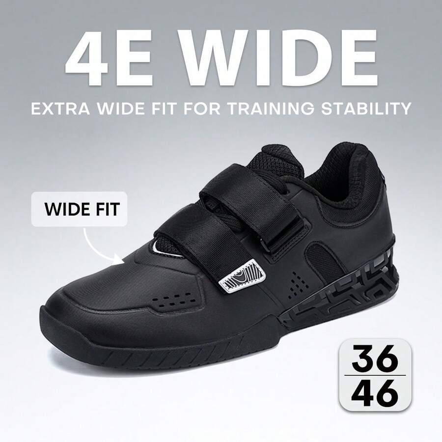 1 Pair Adjustable Strap Weightlifting Shoes For Men And Women, PU Leather Upper Low-Top Gym Training Sneakers, Stable Support Powerlifting Shoes - Black - View 1