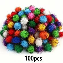 100 pièces/200 pièces Pompons pailletés colorés, pompons brillants, pompons moelleux de Noël, matériaux de décoration artisanale DIY